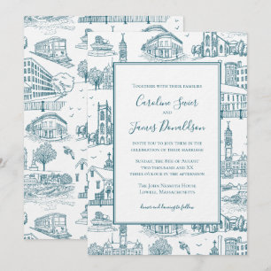 Mill City Toile (Lowell, MA) Blau/Weiß Einladung