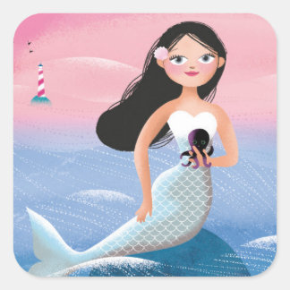 Milla, die Mermaid-Illustration Quadratischer Aufkleber
