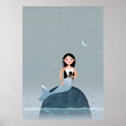 Milla Mermaid sitzt in der Darstellung eines regen Poster