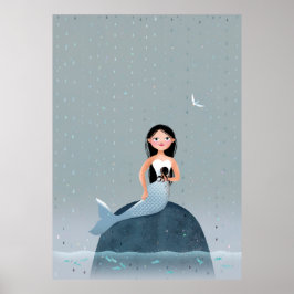 Milla Mermaid sitzt in der Darstellung eines regen Poster