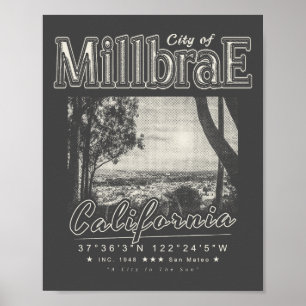 MILLBRAE SAN MATEO CALIFORNIA VINTAG HALFTONE POSTER