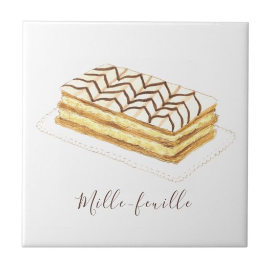Mille-feuille Konditorei Aquarell Fliese (Vorderseite)