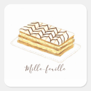 Mille-feuille Konditorei Aquarell Quadratischer Aufkleber