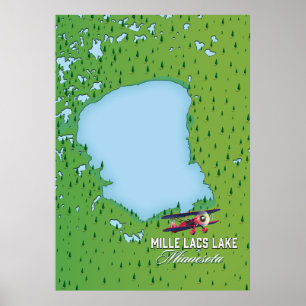 Mille Lacs Lake Minnesota Reise Karte. Poster