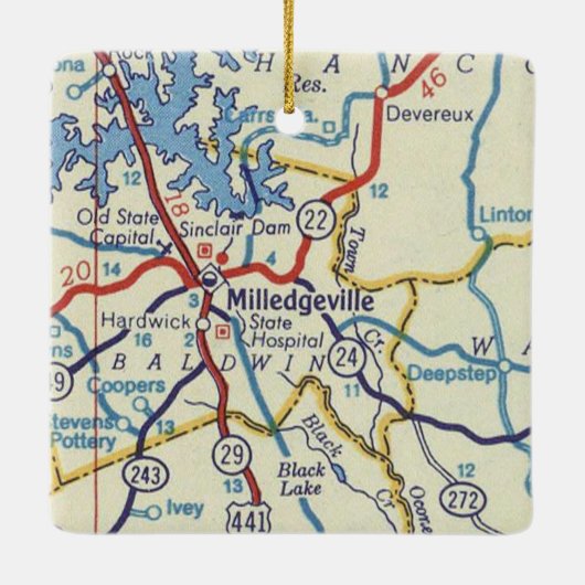Milledgeville Georgia Vintage Karte Keramikornament (Rückseite)