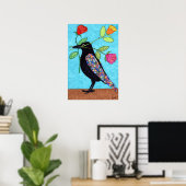 Millefiori Crow mit farbenfrohen Rose Poster (Heimbüro)