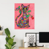 Millefiori Katze mit Rote Rose Poster (Heimbüro)