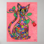 Millefiori Katze mit Rote Rose Poster (Vorne)