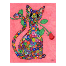 Millefiori Katze mit Rote Rose