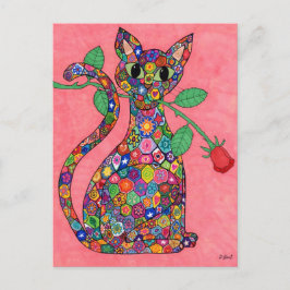 Millefiori Katze mit Rote Rose Postkarte