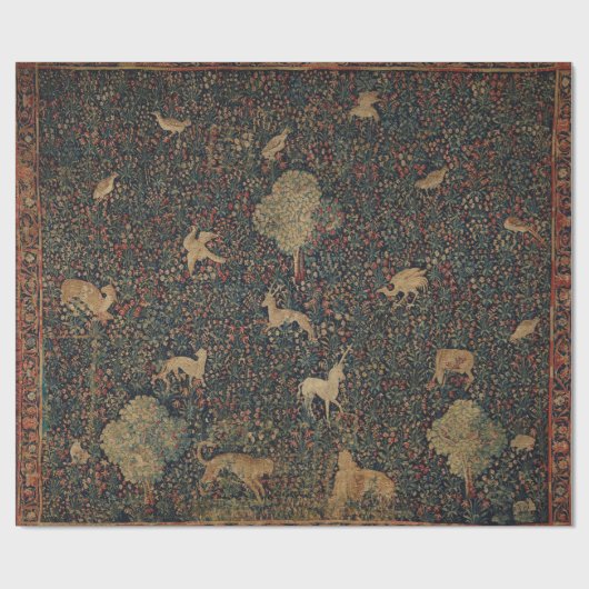 Millefleurs Tapestes mit Tieren Geschenkpapier (Flach)