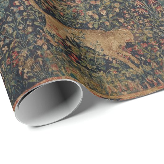 Millefleurs Tapestes mit Tieren Geschenkpapier (Rolleneckpunkt)