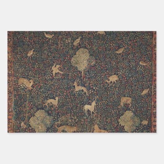 Millefleurs Tapestes mit Tieren Geschenkpapier Set (Vorderseite 2)