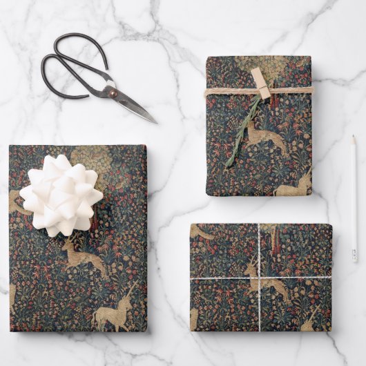 Millefleurs Tapestes mit Tieren Geschenkpapier Set (Vorderseite)