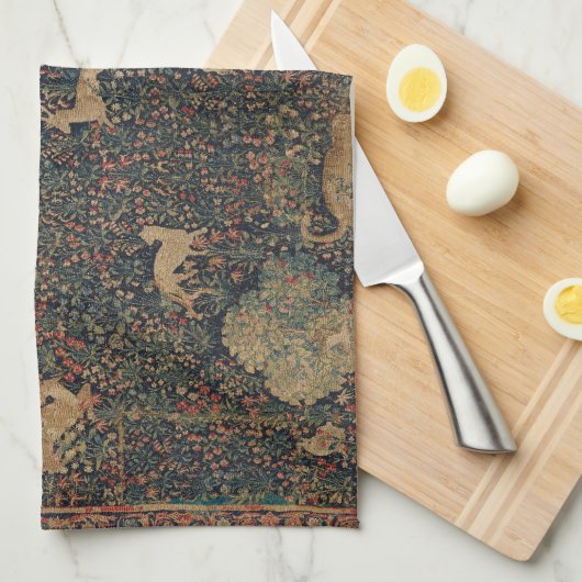 Millefleurs Tapestes mit Tieren Geschirrtuch (Viertel Falte)