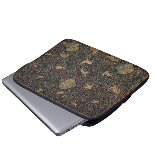 Millefleurs Tapestes mit Tieren Laptopschutzhülle (Vorne Knopf)