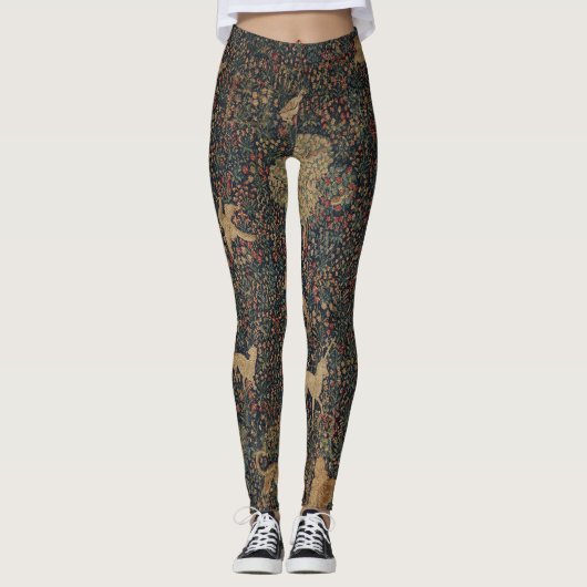 Millefleurs Tapestes mit Tieren Leggings (Vorderseite)