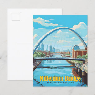Millenium Bridge Newcastle England Vintage Reise Postkarte