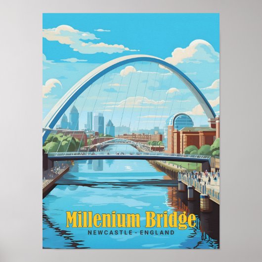 Millenium Bridge Newcastle England Vintage Travel Poster (Vorne)