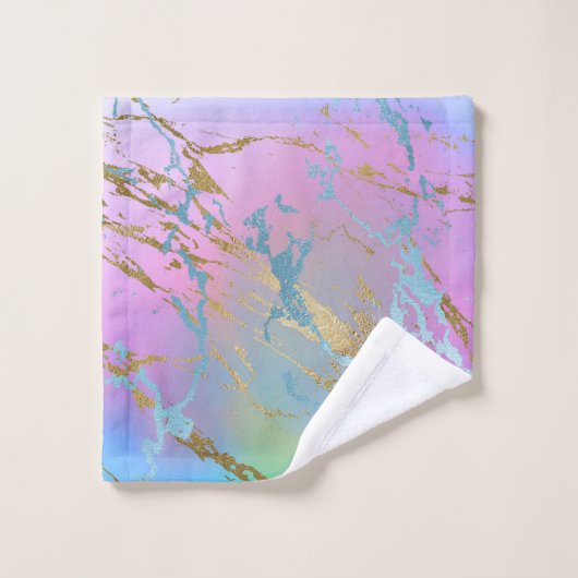 Millennial Marble | Playful Rainbow Pastel Ombre Badhandtuch Set (Waschlappen)