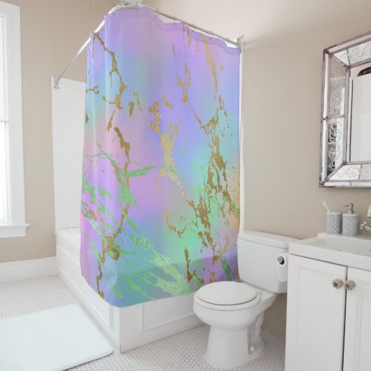 Millennial Marble | Playful Rainbow Pastel Ombre Duschvorhang (Beispiel)
