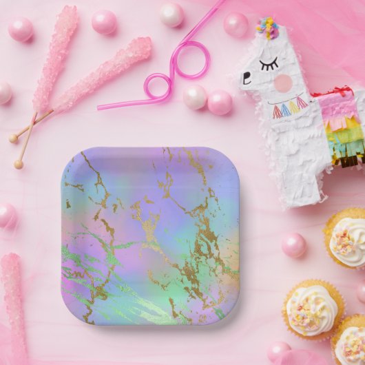 Millennial Marble | Playful Rainbow Pastel Ombre Pappteller (Party)