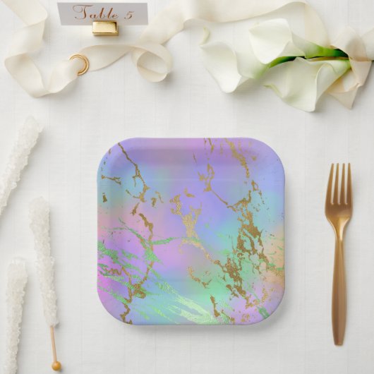 Millennial Marble | Playful Rainbow Pastel Ombre Pappteller (Hochzeit)