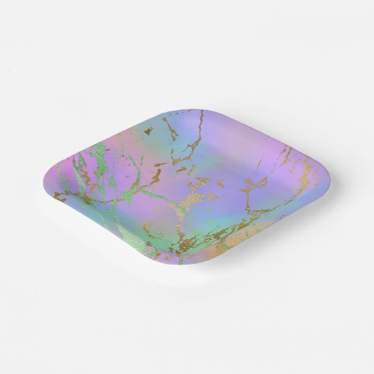 Millennial Marble | Playful Rainbow Pastel Ombre Pappteller (Gewinkelt)