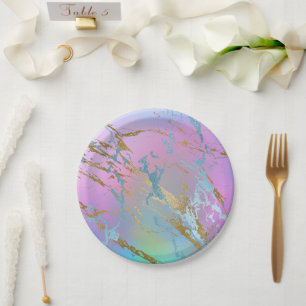 Millennial Marble Playful Rainbow Pastel Ombre Pappteller
