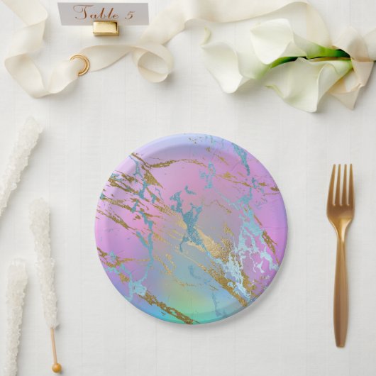 Millennial Marble | Playful Rainbow Pastel Ombre Pappteller (Hochzeit)