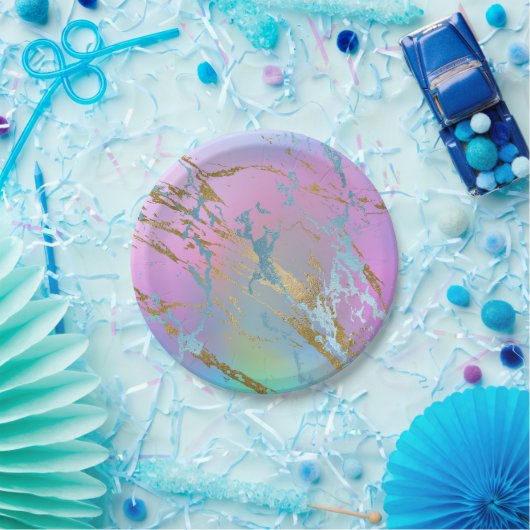 Millennial Marble | Playful Rainbow Pastel Ombre Pappteller (Party)