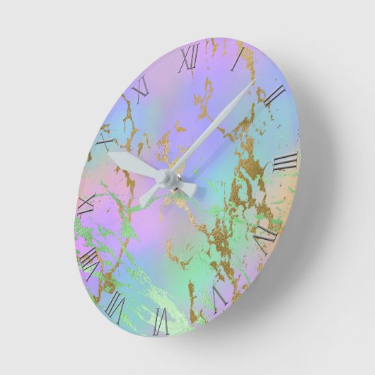 Millennial Marble | Playful Rainbow Pastel Ombre Runde Wanduhr (Winkel)