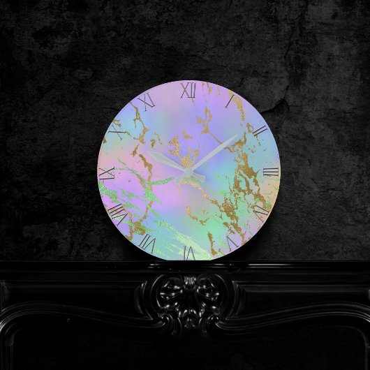 Millennial Marble | Playful Rainbow Pastel Ombre Runde Wanduhr