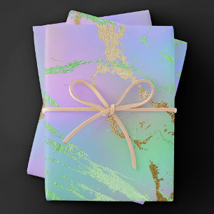 Millennial Marmor   Spielvoller Regenbogen Pastell Geschenkpapier Set