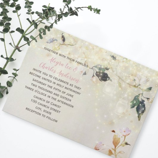 Millennial Pink Fairytale Woodsy Mason Jar Wedding Einladung