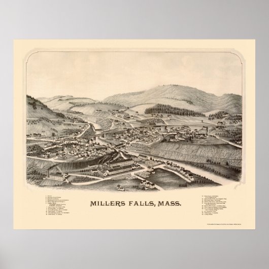 Millers Falls, MA Panoramic Map - 1889 Poster (Vorne)