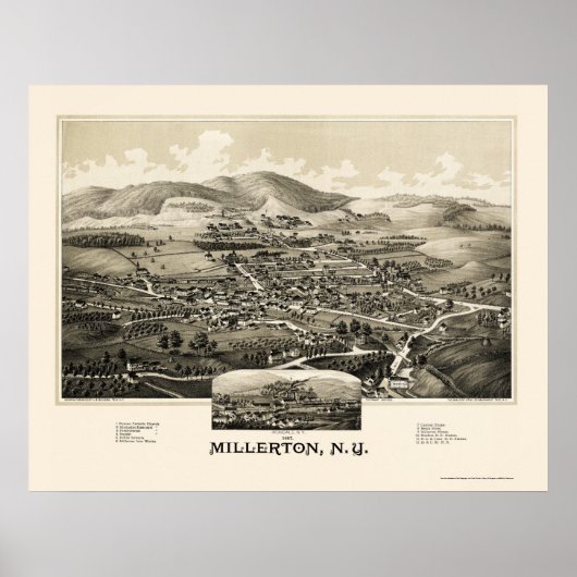 Millerton mit Irondale, NY Panorama Karte - 1887 Poster (Vorne)