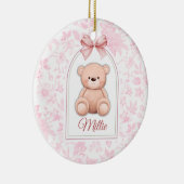 Millie | Benutzerdefiniertes rosa Teddy-Bär-Kinder Keramik Ornament (Rechts)