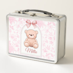 Millie Benutzerdefiniertes rosa Teddy-Bär-Kinder Metall Brotdose