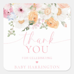 Millie Floral Baby Dusche Vielen Dank für Ihre Unt Quadratischer Aufkleber