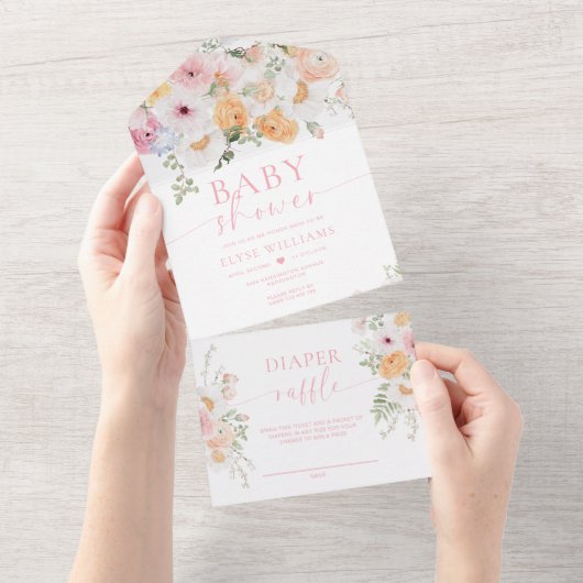 Millie Floral Baby Shower All In One Einladung (Abreißen)