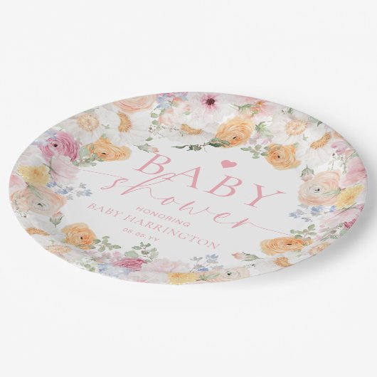 Millie Floral Baby Shower Pappteller (Schrägansicht)