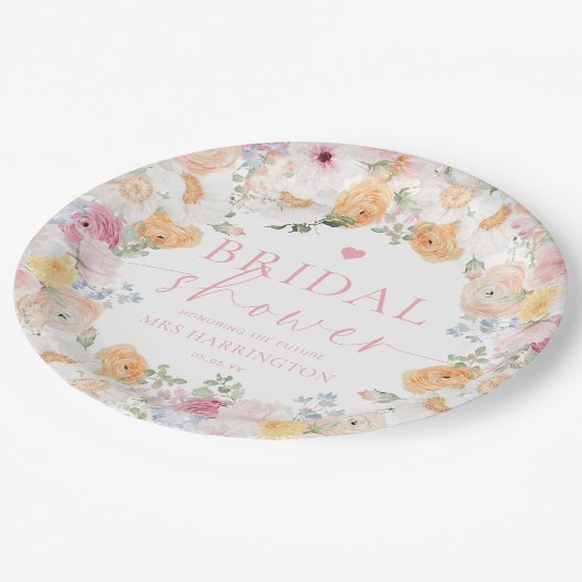 Millie Floral Brautparty Pappteller (Schrägansicht)