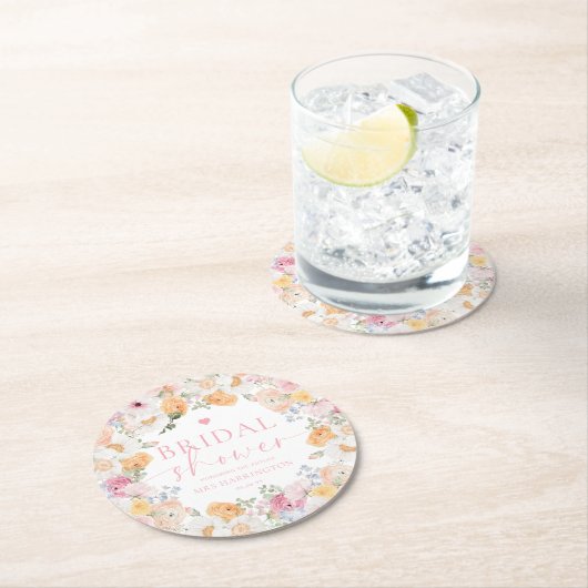 Millie Floral Brautparty Runder Pappuntersetzer (Vor Ort)