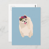 Milliet Die süße Girly Poeranian mit Blume Crown Postkarte (Vorne/Hinten)