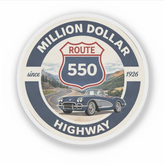 Million Dollar Highway Route 550 Oldtimer-Geschenk Aufkleber (Vorderseite)