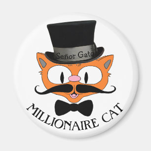 MILLIONAIRE CAT-Mustache Katze mit Top-Hut Magnet