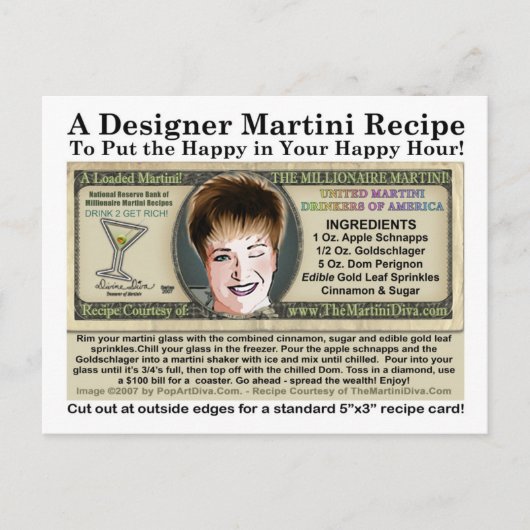 Millionaire Martini Joke Recipe Postcard Postkarte (Vorderseite)