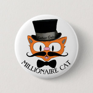 MILLIONÄR-KATZE Cartoon-Schnurrbartkatze mit Zylin Button