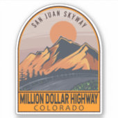 Millionen Dollar Highway Colorado Retro Art Aufkleber (Vorderseite)